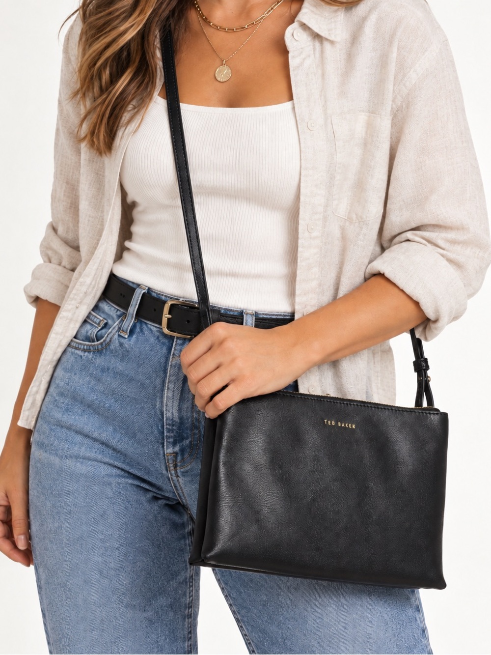 Ted Baker Daniibar Double Zip Leather Crossbody Purse Classic Closet Staple